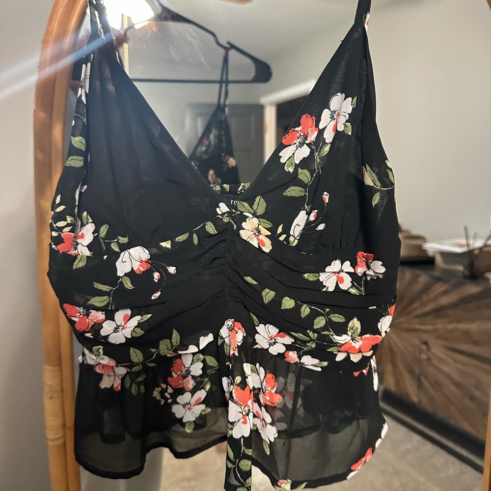 Forever 21 Sheer Floral Babydoll Tank